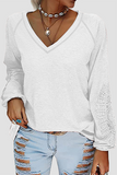 Solid Lace Split Joint V Neck T-Shirts