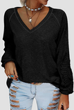 Solid Lace Split Joint V Neck T-Shirts