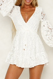 Solid Frenulum Backless V Neck Lace Dress Dresses