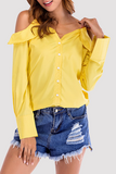 Solid Buckle Flounce Off the Shoulder Tops