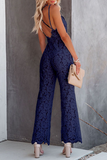 Lovefery Solid Split Joint Backless V Neck Straight Jumpsuits