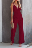 Lovefery Solid Split Joint Backless V Neck Straight Jumpsuits