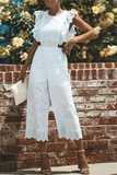 Lovefery Solid Lace O Neck Straight Jumpsuits