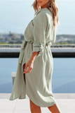 Solid Split Joint Turndown Collar Shirt Dresses