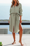 Solid Split Joint Turndown Collar Shirt Dresses