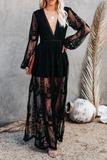 Solid Lace V Neck Lace Dresses