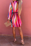 Striped Bandage O Neck Straight Dresses