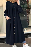 Solid Buckle Mandarin Collar Shirt Dresses