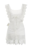 Lovefery Boho Lace Ruffle Mini Beach Dress