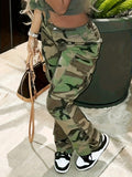 lovefery High Waist Side Flap Pocket Camouflage Cargo Jeans