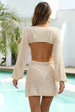 Openwork Scoop Neck Long Sleeve Cover Up