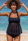 lovefery Halter Neck Lace Patchwork Tankini Set