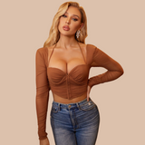 Maggie Mesh Halter Long Sleeve Crop Top