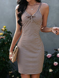 Lovefery Strapless Backless Striped Bottoming Dress