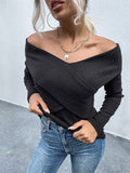 Lovefery Solid Color V-Neck Knit Top