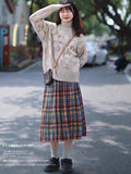 Lovefery Plaid Pleated Wool Winter Skirt