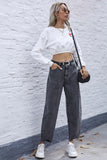 lovefery High Waist Irregular Denim Straight Trousers