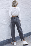 lovefery High Waist Irregular Denim Straight Trousers