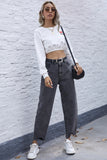 lovefery High Waist Irregular Denim Straight Trousers