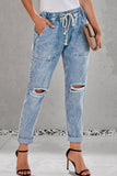 lovefery High-Waisted Tie Straight-Leg Ripped Jeans