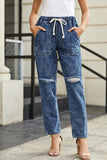 lovefery High-Waisted Tie Straight-Leg Ripped Jeans