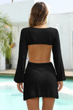 Openwork Scoop Neck Long Sleeve Cover Up