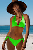 lovefery Halter Neck Knot Solid Color Bikini Set