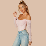 Colla Mesh Off Shoulder Long Sleeve Corset Top