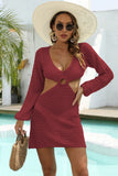 Openwork Scoop Neck Long Sleeve Cover Up