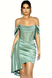 Kendal Basil Satin Draping Off Shoulder Corset Dress