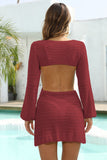 Openwork Scoop Neck Long Sleeve Cover Up