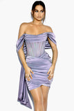 Kendal Basil Satin Draping Off Shoulder Corset Dress