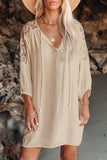 Lovefery Spliced Lace Three-Quarter Sleeve Cover Up