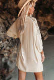 Lovefery Spliced Lace Three-Quarter Sleeve Cover Up