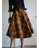 Lovefery Plaid Wool Vintage-Academia Skirt