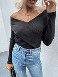 Lovefery Solid Color V-Neck Knit Top