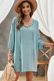 Lovefery Spliced Lace Three-Quarter Sleeve Cover Up