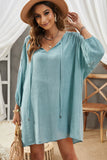 Lovefery Spliced Lace Three-Quarter Sleeve Cover Up