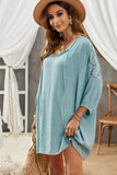 Lovefery Spliced Lace Three-Quarter Sleeve Cover Up