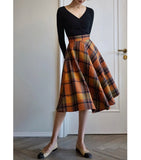 Lovefery Plaid Wool Vintage-Academia Skirt