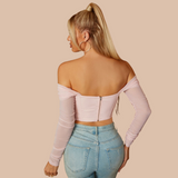 Colla Mesh Off Shoulder Long Sleeve Corset Top