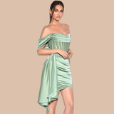 Lovefery Delphi Off Shoulder Satin Dress