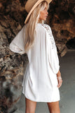 Lovefery Spliced Lace Three-Quarter Sleeve Cover Up