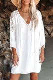 Lovefery Spliced Lace Three-Quarter Sleeve Cover Up