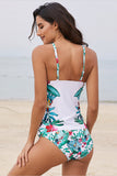 Lovefery Leaf & Flower Print Ruched Tankini Set