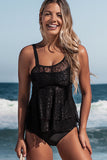 Lovefery Lace Patchwork Layered Ruffle Tankini Set