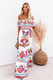 Lovefery Trendy Off Shoulder Malamala Print Maxi Dress