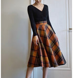 Lovefery Plaid Wool Vintage-Academia Skirt