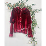 Lovefery Ruby Victorian Burgundy-Red Velvet Shirt