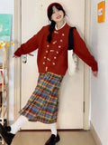 Lovefery Plaid Pleated Wool Winter Skirt